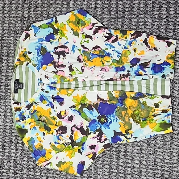 August Silk‎ Petite M Cotton Cardigan Floral Striped PM - Picture 1 of 7